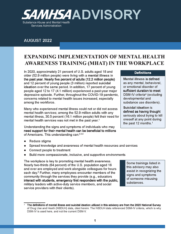 Cover art for EXPANDING IMPLEMENTATION OF MENTAL HEALTH AWARENESS TRAINING (MHAT) IN THE WORKP...